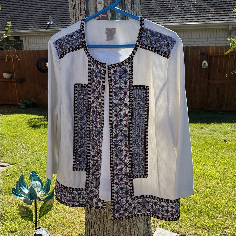 Chico's White and Black Textured Cardigan